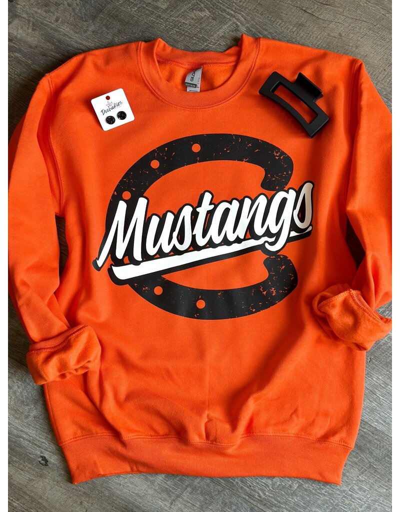 Jerzees Brand Orange Mustangs Horse Shoe Crew Sweatshirt (S-2XL)