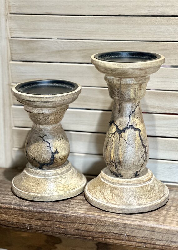 WS Home Decor Wood Crackle Candle Holders