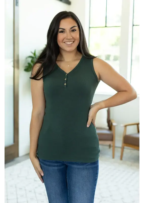 Michelle Mae MM Dark Evergreen Addison Henley Tank (S-3XL)