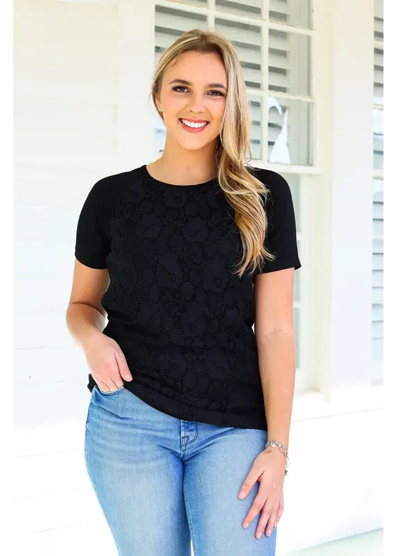 Michelle Mae MM Juliet Lace Front Black Tee (XS-3XL)