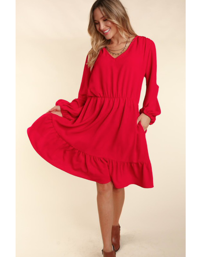 Haptics Red Holiday Ruffle Dress (S-3XL)