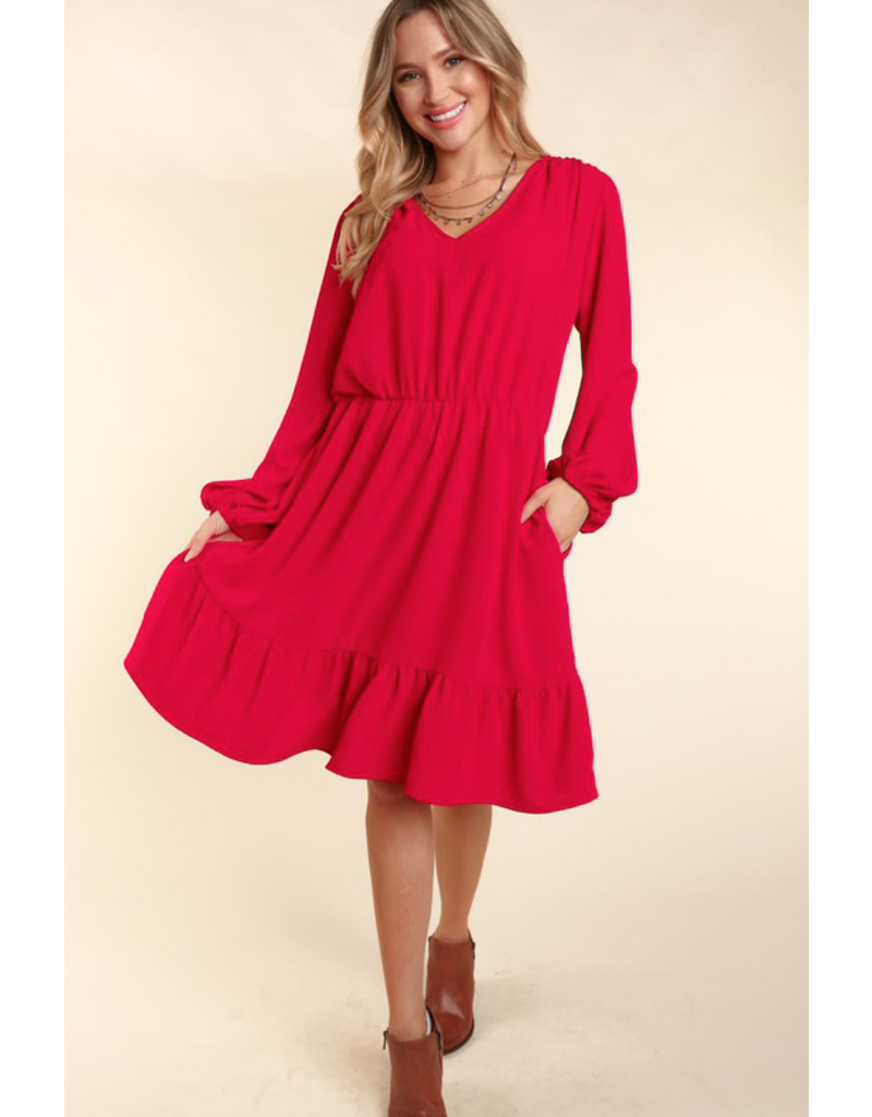 Haptics Red Holiday Ruffle Dress (S-3XL)