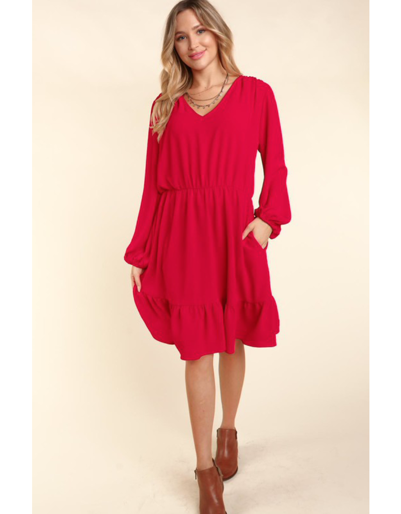 Haptics Red Holiday Ruffle Dress (S-3XL)