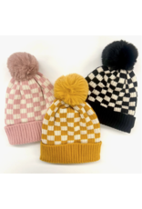 Knox & Nell Checkered Pom Beanies (Yellow Only)