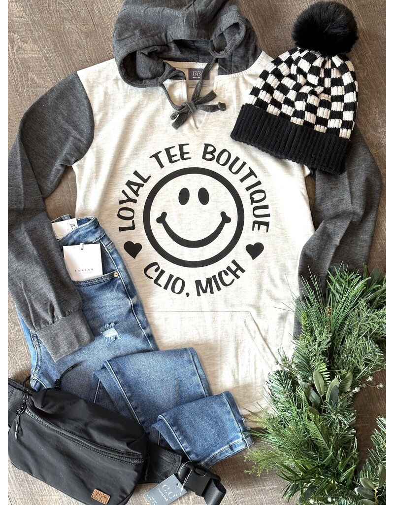 MV Sport Oatmeal Charcoal LTB Smiley Hoodie (S & XL)