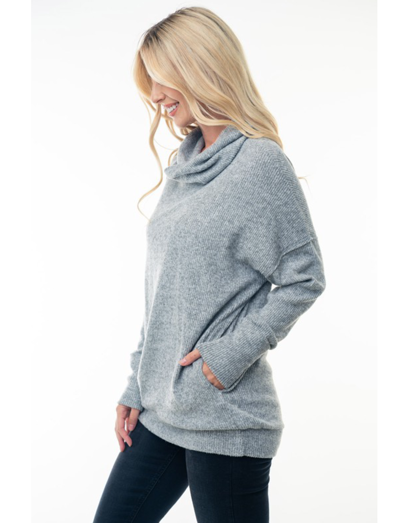 White Birch Gray Dolman Cowl Neck Sweater (S-XL)