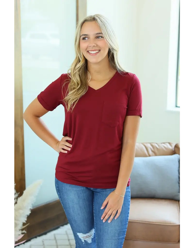 Michelle Mae Sophie Burgundy Pocket Tee (S-3XL)