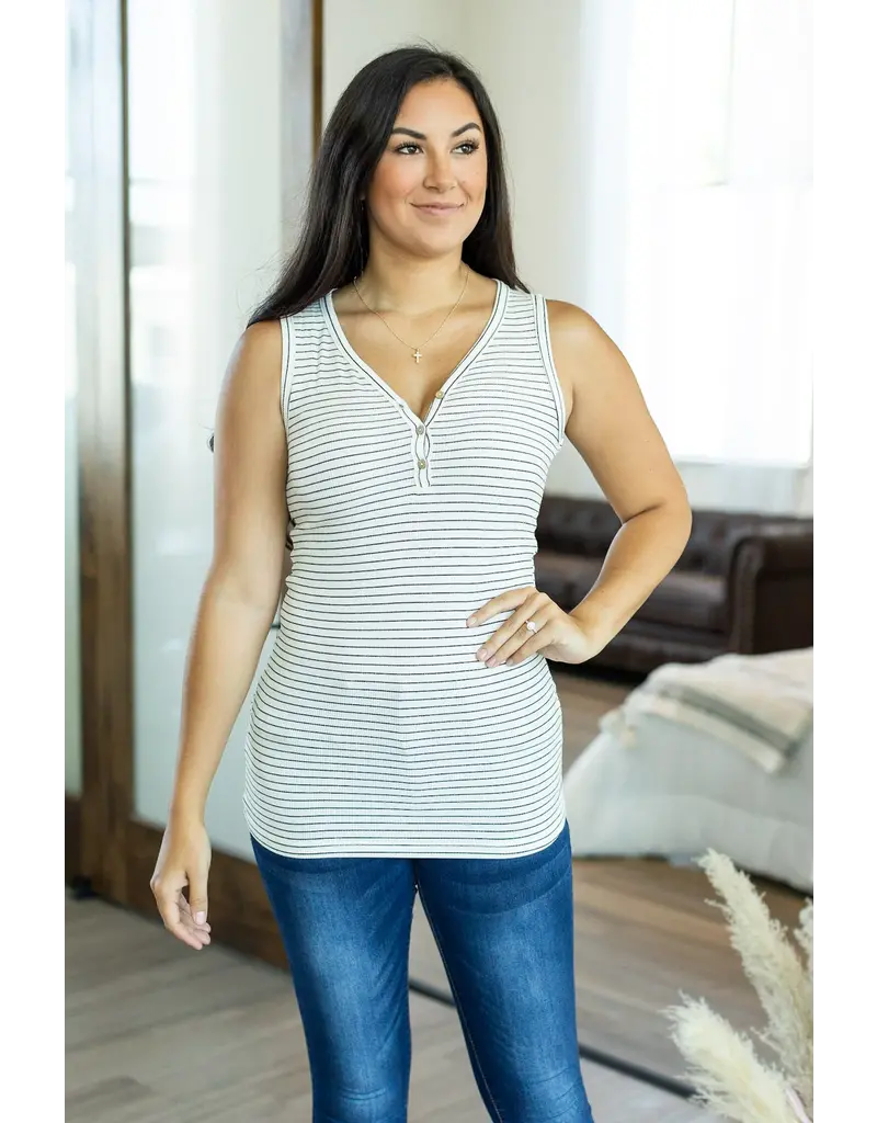 Michelle Mae MM White Stripes Addison Henley Tank (S-3XL)