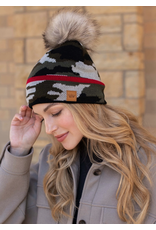 Panache Green Camo Red Stripe Pom Beanie