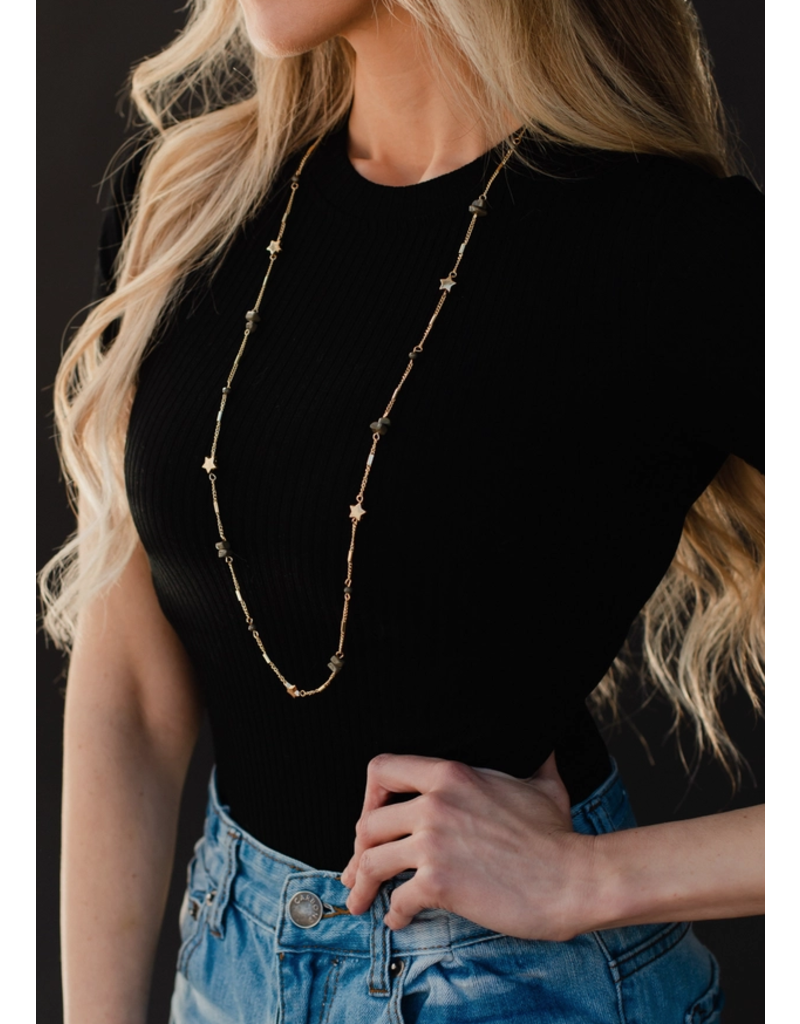 Panache Long Gold Charm Beaded Necklace