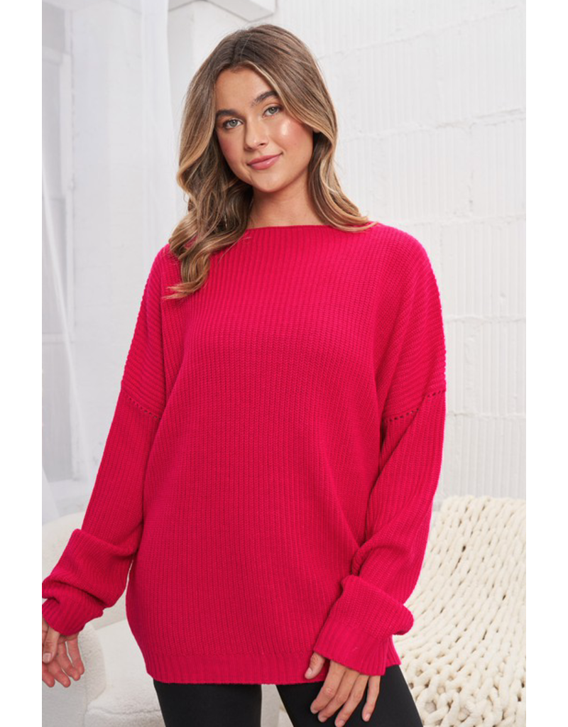 White Birch Berry Knit Relaxed Sweater (Large Only)