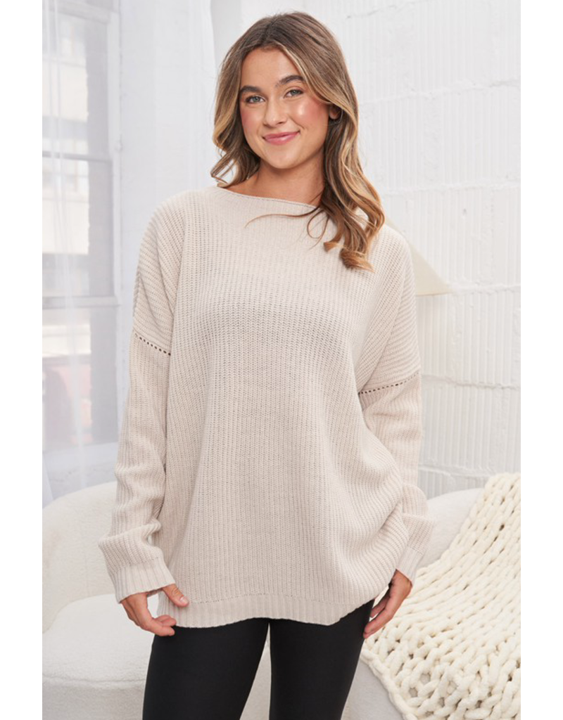 White Birch Taupe Knit Relaxed Sweater (S-XL)