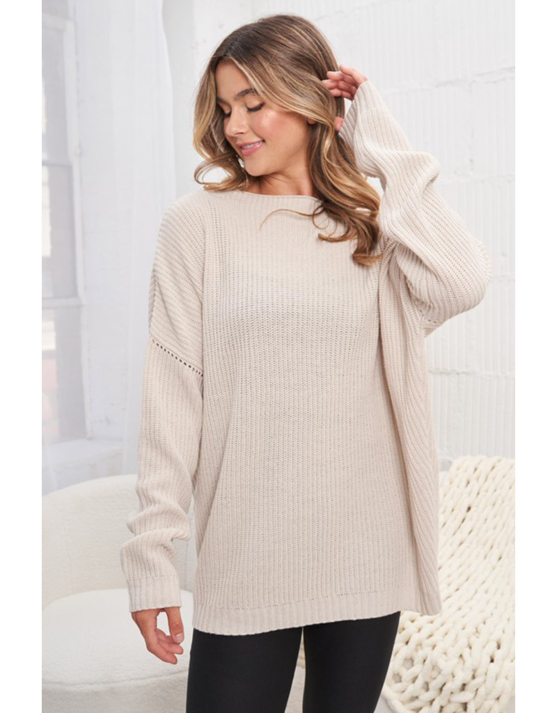 White Birch Taupe Knit Relaxed Sweater (S-XL)