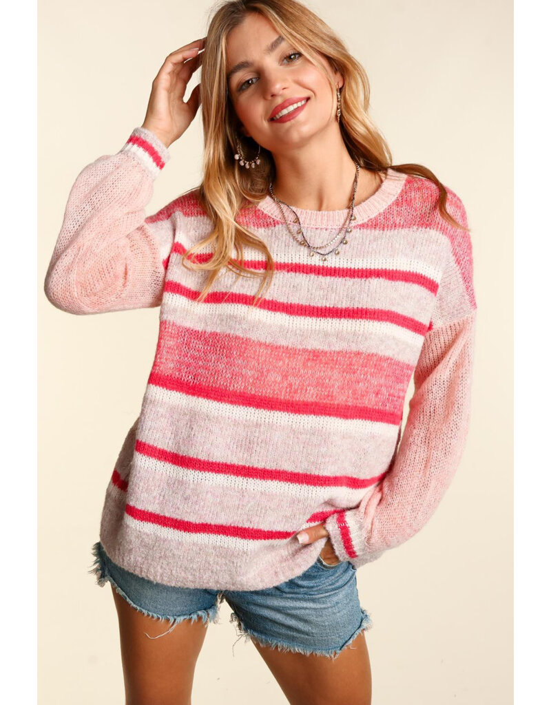 Haptics Winter Pink Striped Sweater (S-3XL)