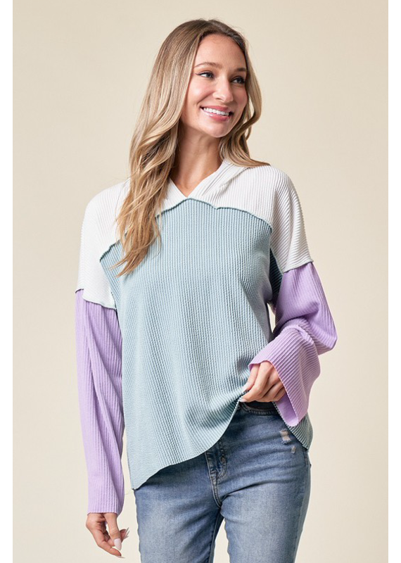 Lovely Melody Blue Lilac Ribbed Hoodie (S-XL)