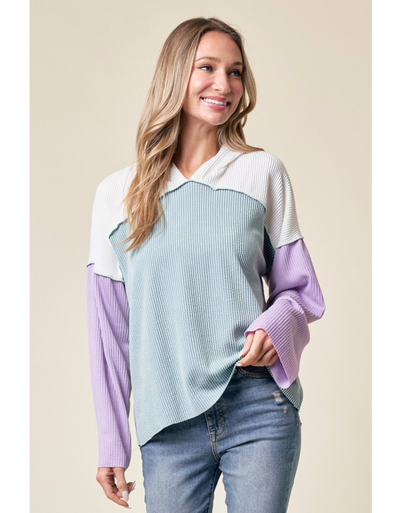 Lovely Melody Blue Lilac Ribbed Hoodie (S-XL)