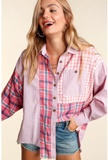 Haptics Pink & Navy Tunic Plaid Button Up Top (S-3XL)