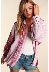 Haptics Pink & Navy Tunic Plaid Button Up Top (S-3XL)