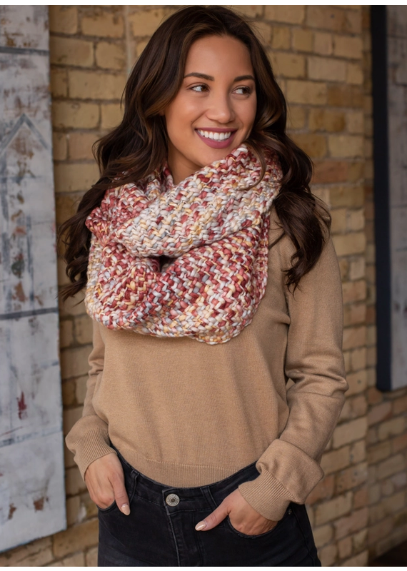 Panache Pink & Cream Loom Woven Infinity Scarf