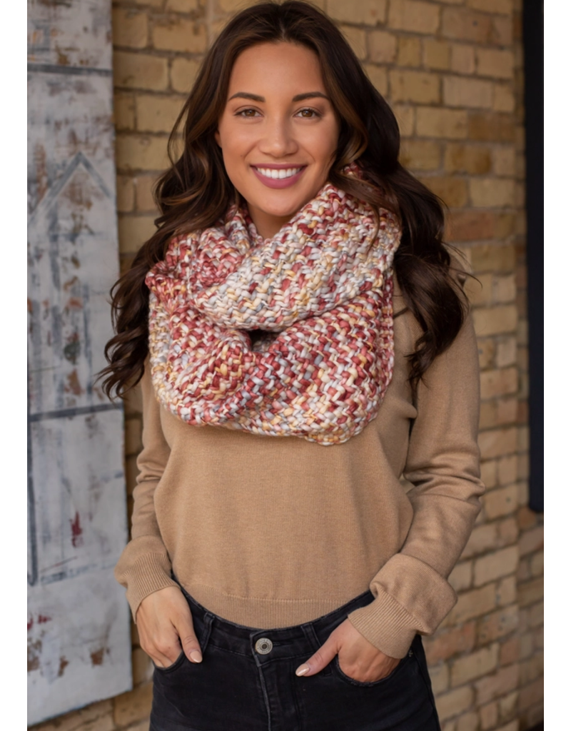 Panache Pink & Cream Loom Woven Infinity Scarf