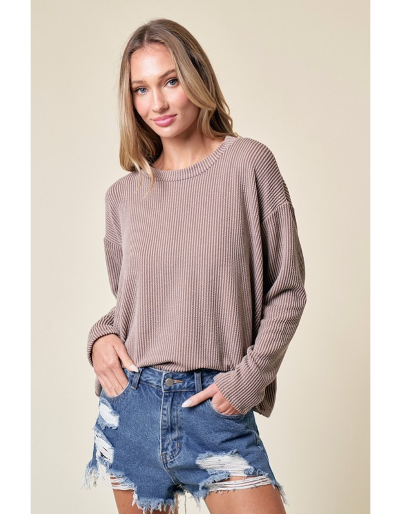 Lovely Melody Taupe Ribbed LS Top (S-XL)