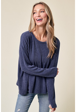 Lovely Melody Navy Ribbed LS Top (S-XL)