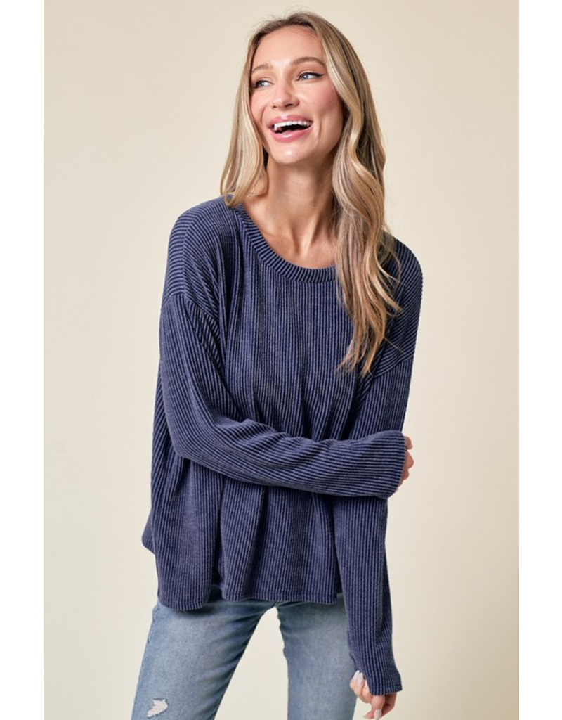 Lovely Melody Navy Ribbed LS Top (S-XL)