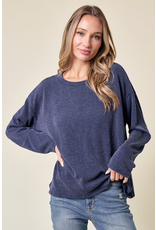 Lovely Melody Navy Ribbed LS Top (S-XL)