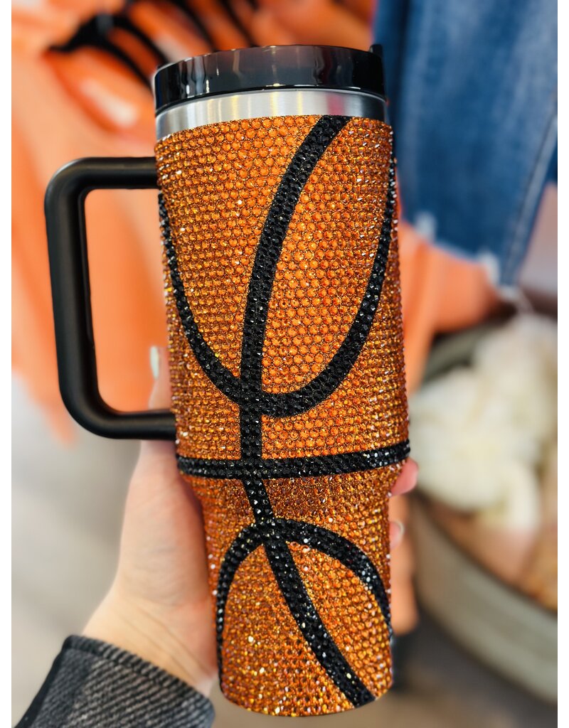 Live Love Gameday Orange Crystal Studded Basketball Tumbler