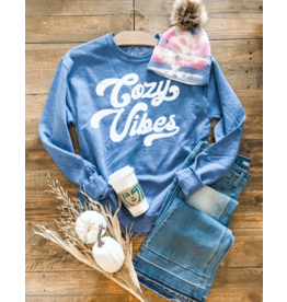 Jerzees Brand Heather Blue Cozy Vibes Crew Sweatshirt (S-3XL)