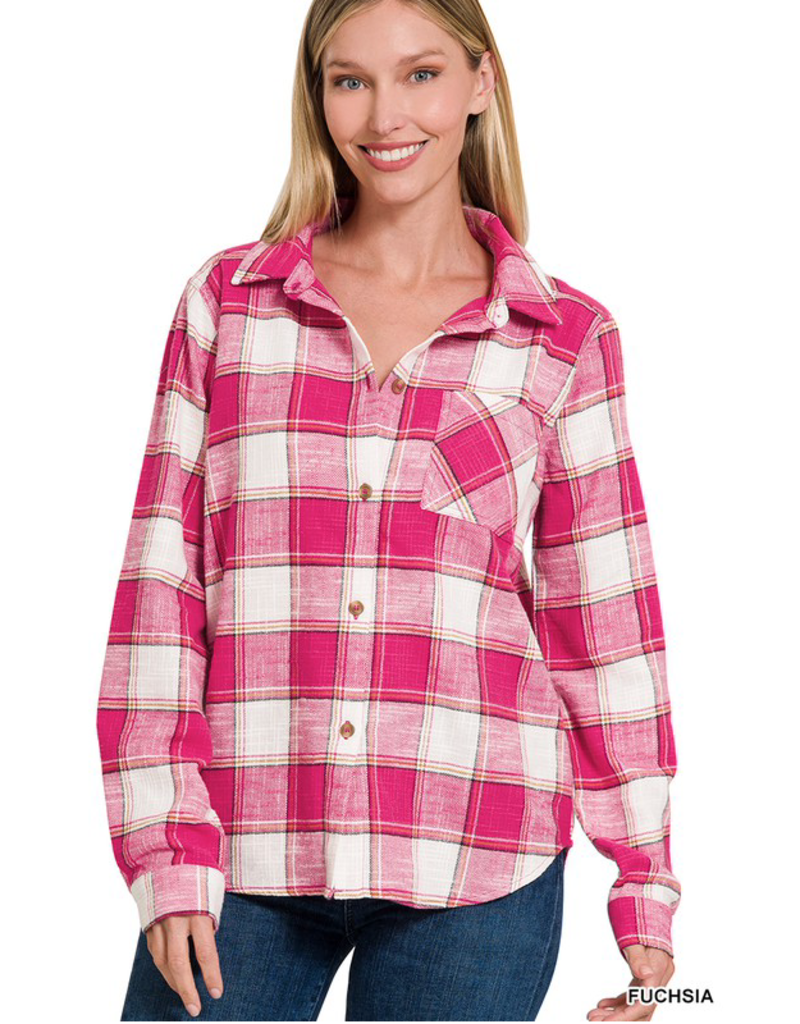 Zenana Pink Plaid Flannel (S-XL)