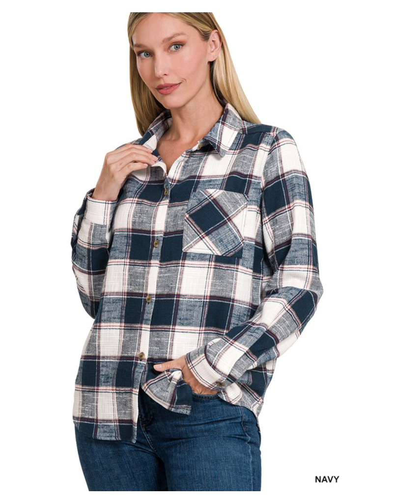 Zenana Navy Plaid Flannel (S-XL)