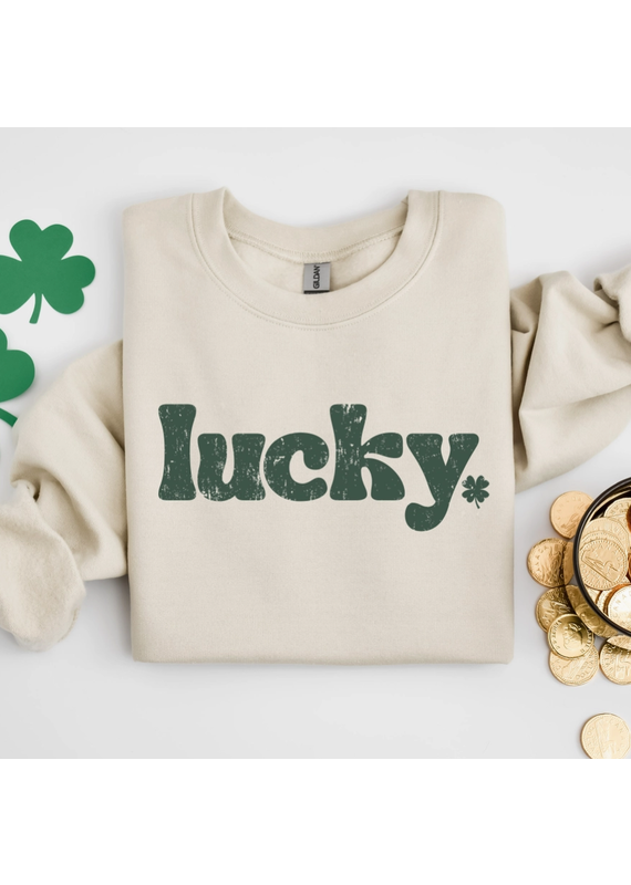 Gildan Oatmeal Lucky Crew Sweatshirt (S-2XL)