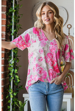 Heimish USA Pink & Taupe Floral Dolman Top (S-3XL)