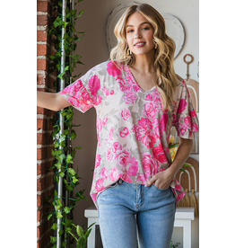 Heimish USA Pink & Taupe Floral Dolman Top (S-3XL)