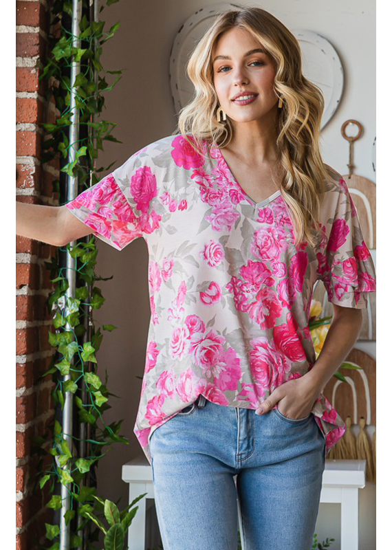 Fuchsia Floral Babydoll Top (S-3XL) - Loyal Tee Boutique