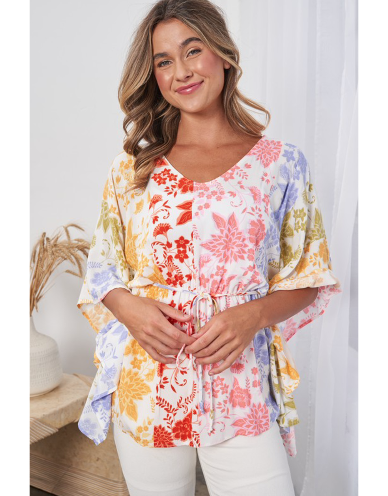 White Birch Floral Woven Tied Top (S-XL)