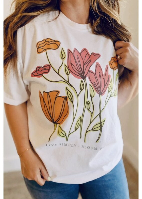 Comfort Color White Live Simply Bloom Wildly Tee (S-3XL)