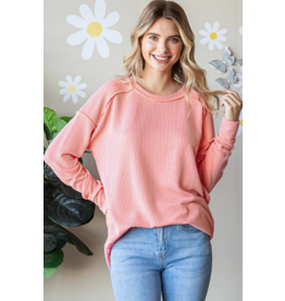 7th Ray Spring Coral Ribbed LS Top (S-3XL)