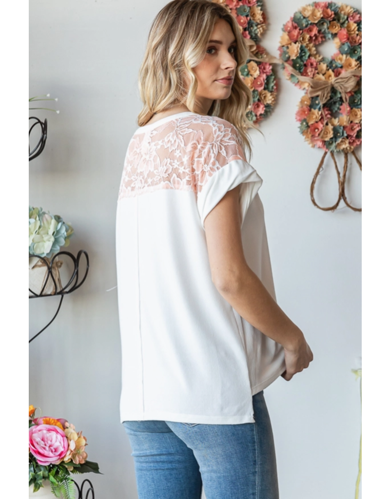 7th Ray White & Coral Lace Back Top (S-XL)