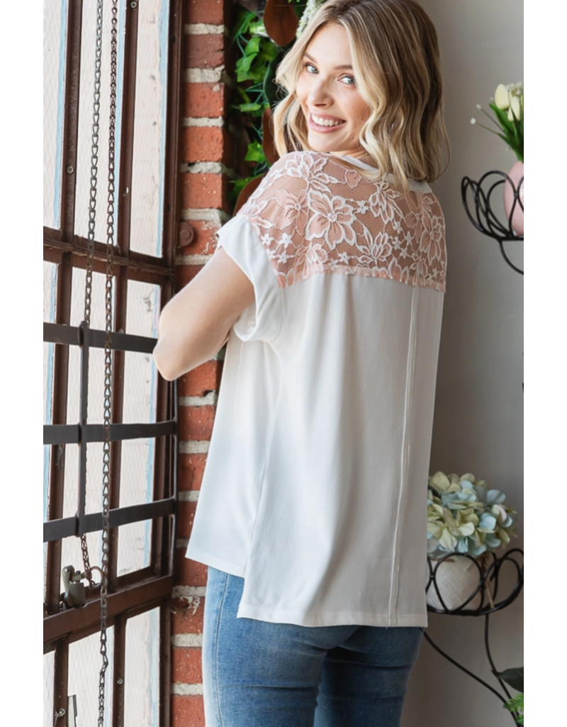 7th Ray White & Coral Lace Back Top (S-XL)