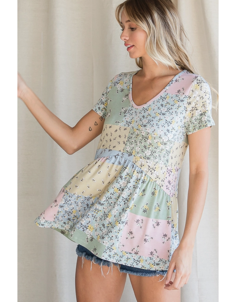7th Ray Pastel Floral Peplum Top (S-XL)