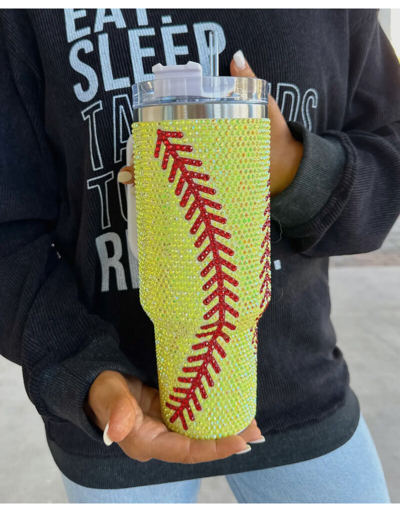 Live Love Gameday Yellow Crystal Studded Softball Tumbler