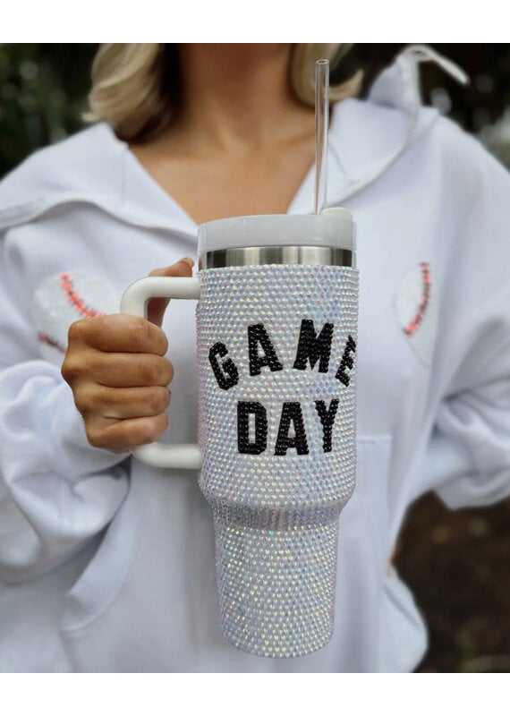 Live Love Gameday White Crystal Studded Game Day Tumbler