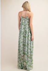 Kori Green Floral Chiffon Crinkle Maxi Dress (S-L)