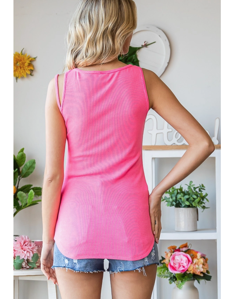 7th Ray Hot Pink Slit Shoulder Tank (S-XL)