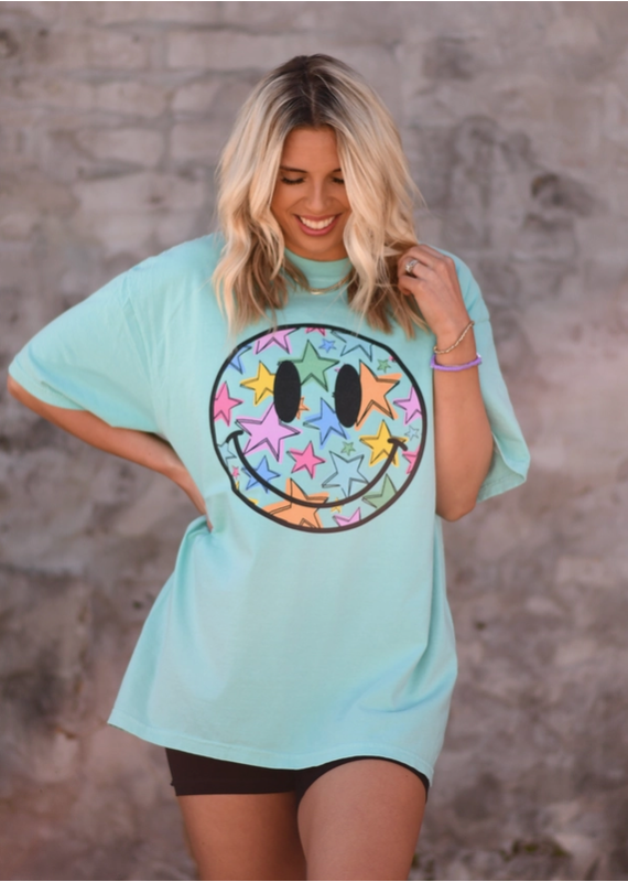 Comfort Color *PRE-ORDER 5/29* Mint Neon Star Smiley Tee (Youth & Adult)