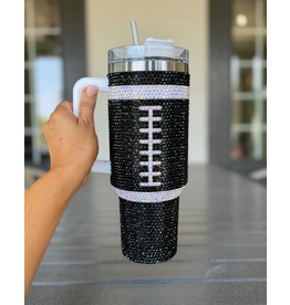 Live Love Gameday Black Crystal Studded Football Tumbler