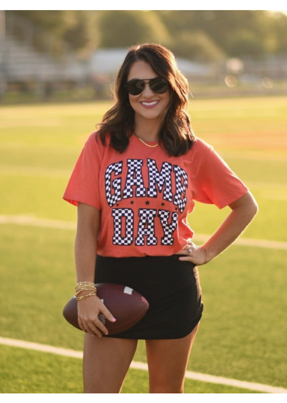 Tultex Orange Game Day Checkered Tee (XL/2XL)