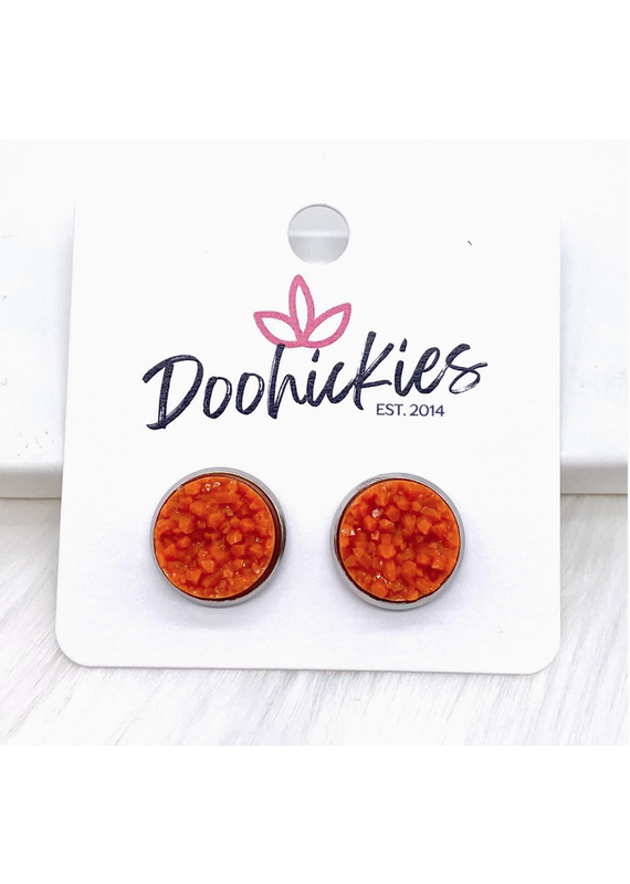 Doohickies Orange & Silver Crystal Stud Earrings